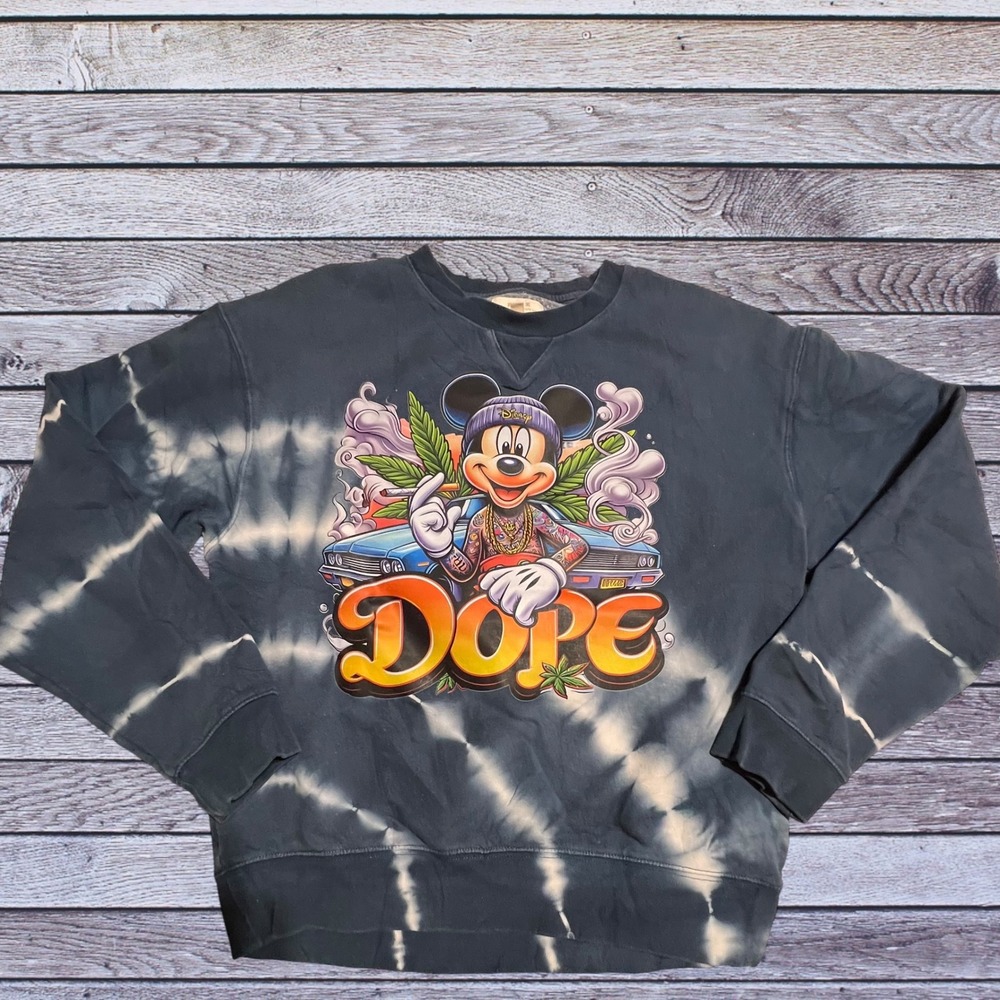 Roark XS Mickey Mouse Dope Sweatshirt Women Blue Tie Dye Excellent‎ Edgy Graphic
